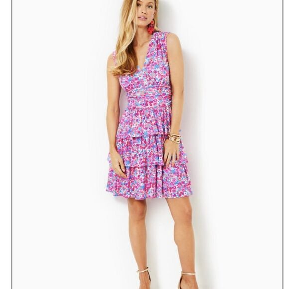 Lilly Pulitzer Mini  Dress Womens Size Small Floral Sleeveless Tiered Ruffle - Picture 3 of 16